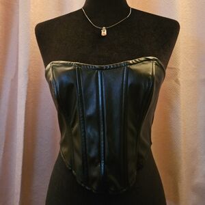 SHEIN Black Faux Leather Strapless Corset Top